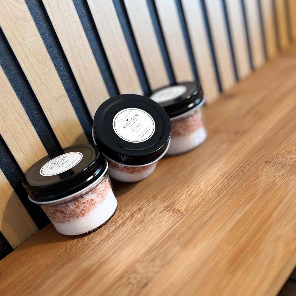 Pink and White Bath Salts in Glass Jars